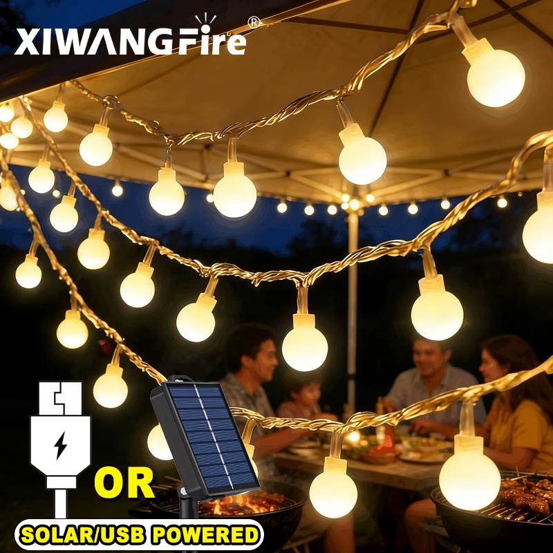 Christmas Lights Outdoor - Lampki solarne/USB/bateryjne, 3-10M, kule LED, wodoodporne,