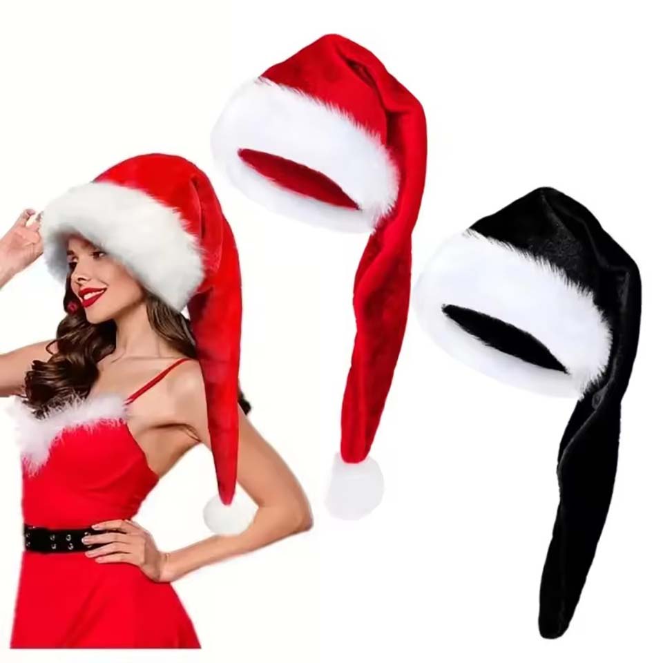 Santa Hat Plush - Długa pluszowa czapka świąteczna, aksamitna, przytulna,