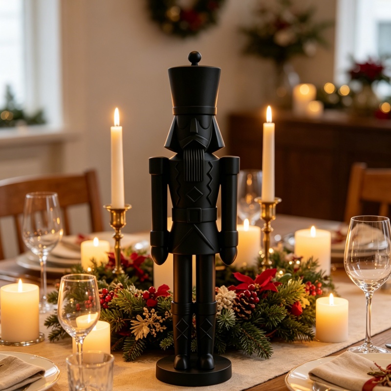 Nutcracker Figurine - Minimalistyczna czarna figurka żołnierza Dziadka do